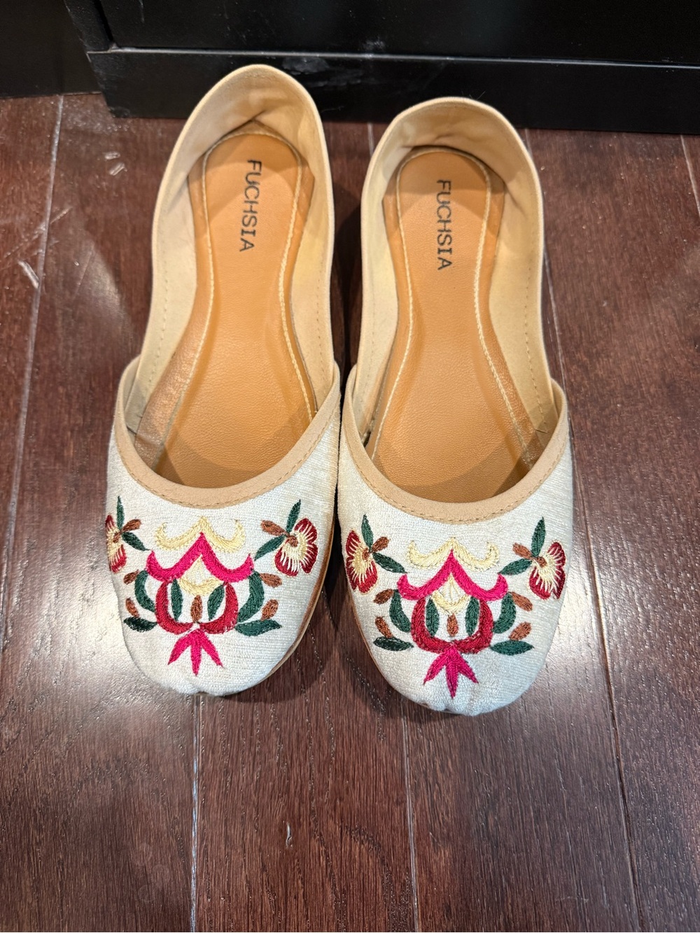 Fuchsia Cream Embroidered Slip-On Ballet Flats